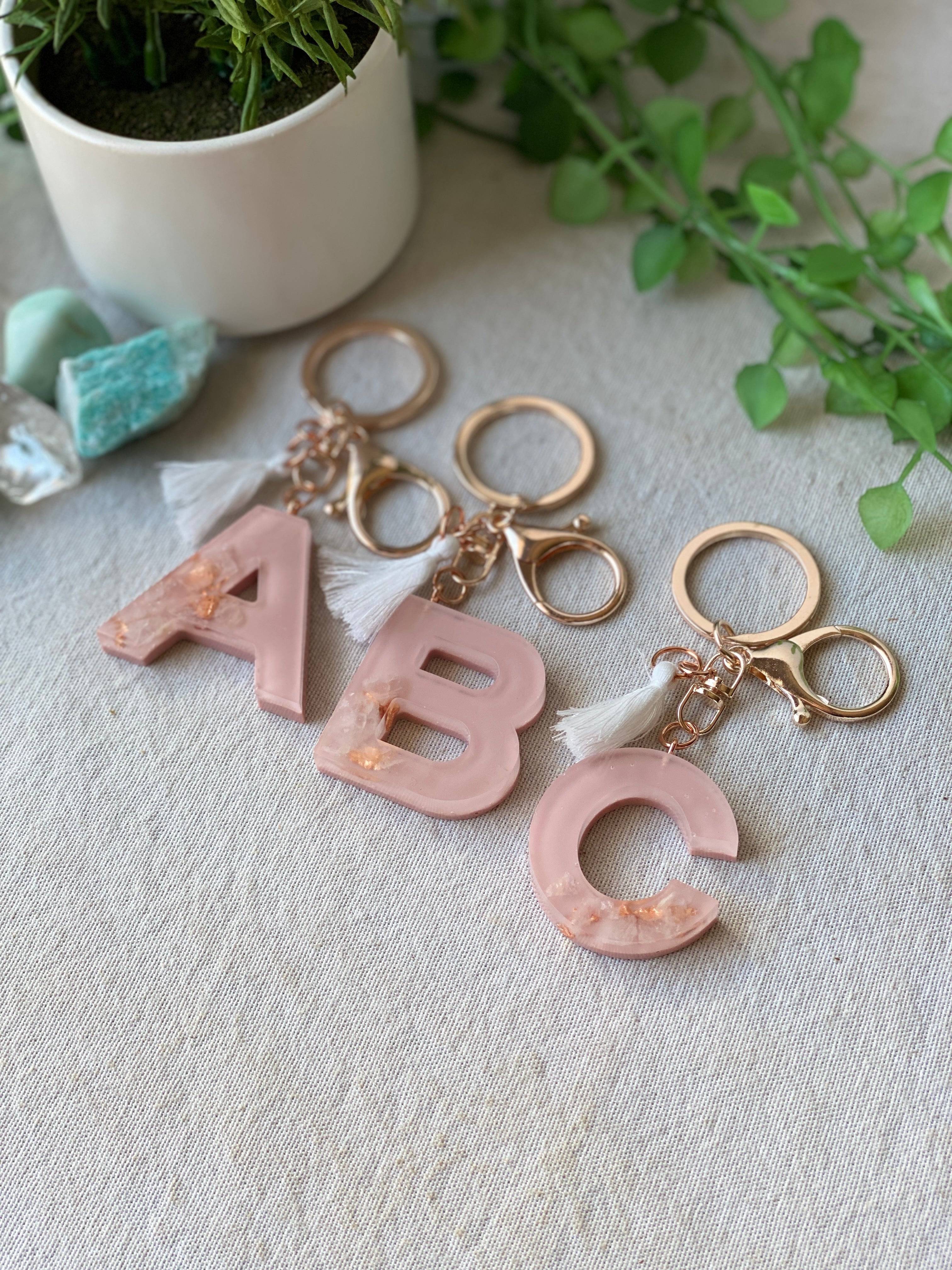 LOVE LETTERS alphabet keyrings ROSE QUARTZ